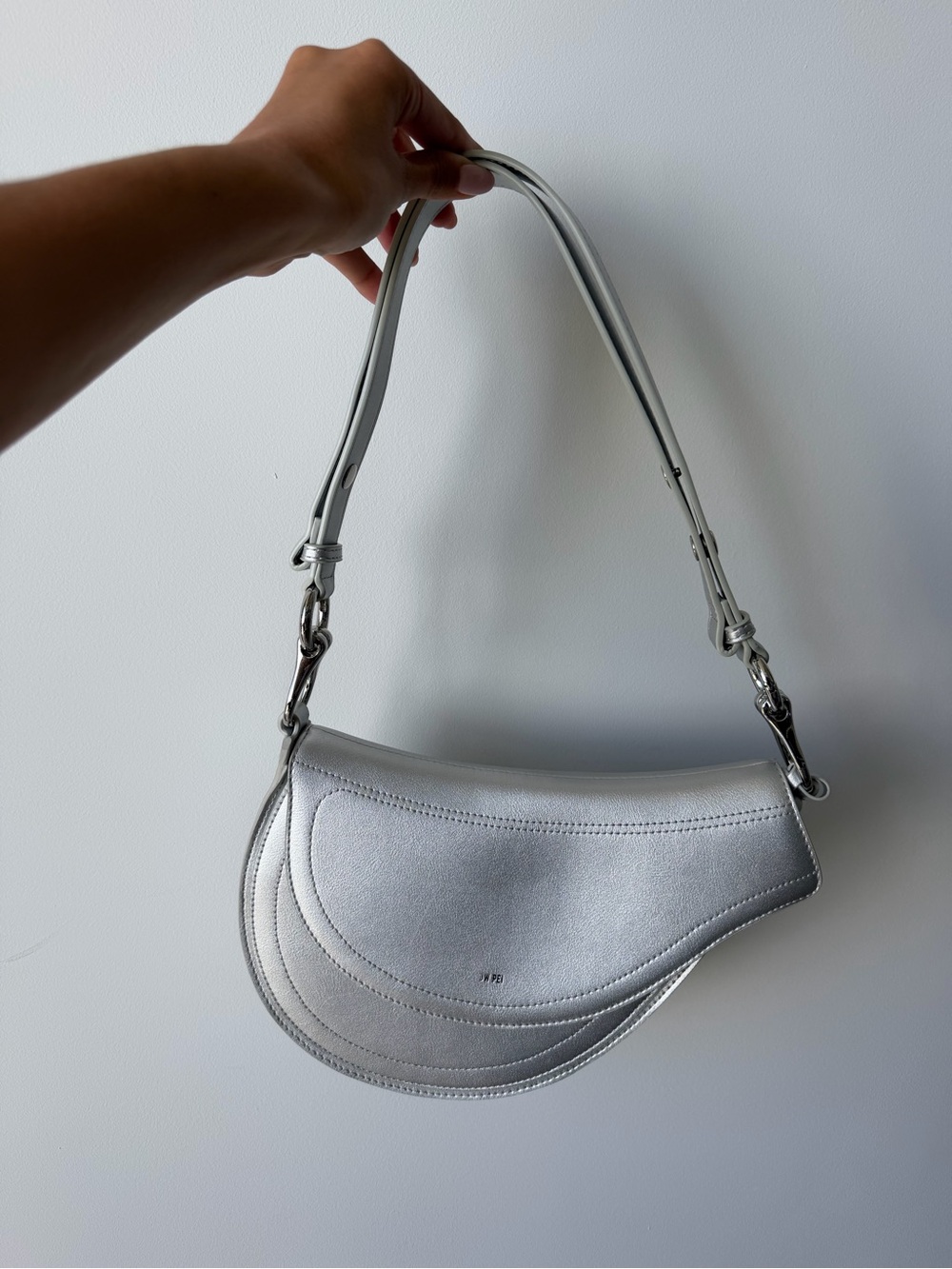 JW PEI Metallic Silver Saddle Shoulder Bag